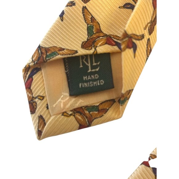 Lauren Ralph Lauren Men’s Tie – Mallard Duck Print, Yellow Silk, Made in USA, Ha - Picture 4 of 7
